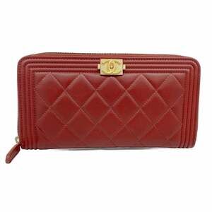 CHANEL Red Lambskin Leather Wallet